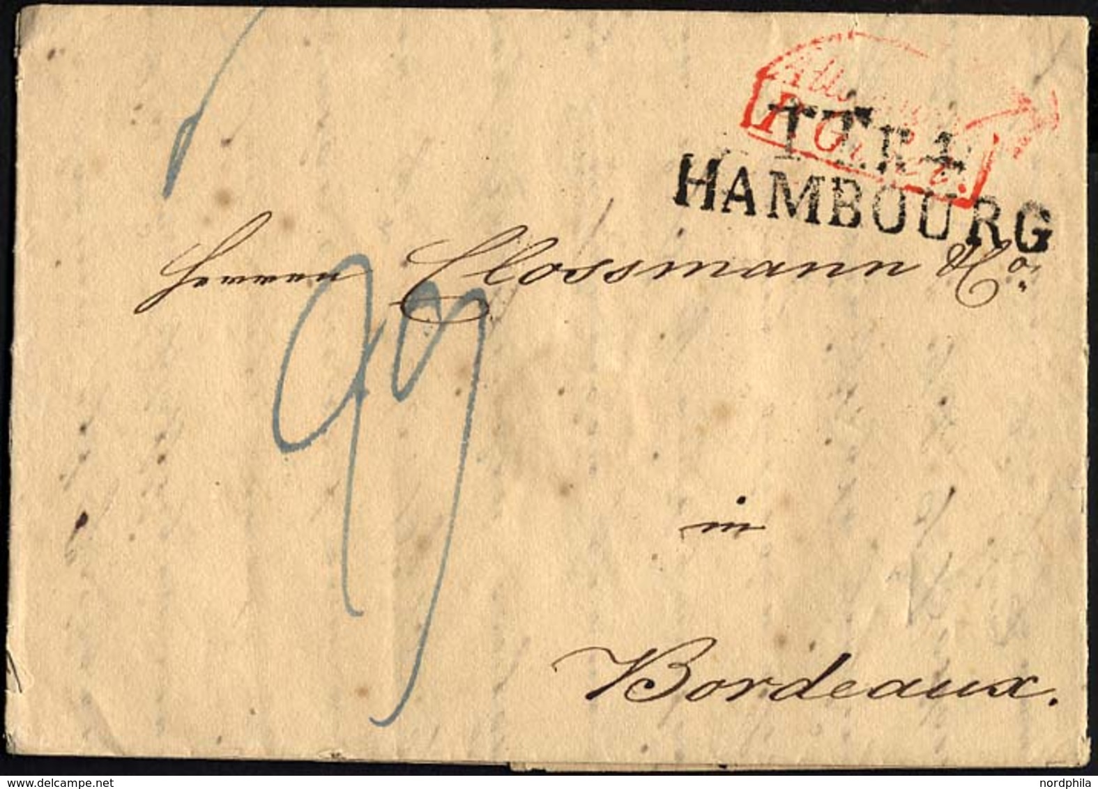 HAMBURG TT PA 1833, TT.R.4. HAMBOURG, L2 Auf Brief Nach Bordeaux, Roter Transit-So.-Stempel ALLEMAGNE/PAR/GIVET, Pracht - Other & Unclassified