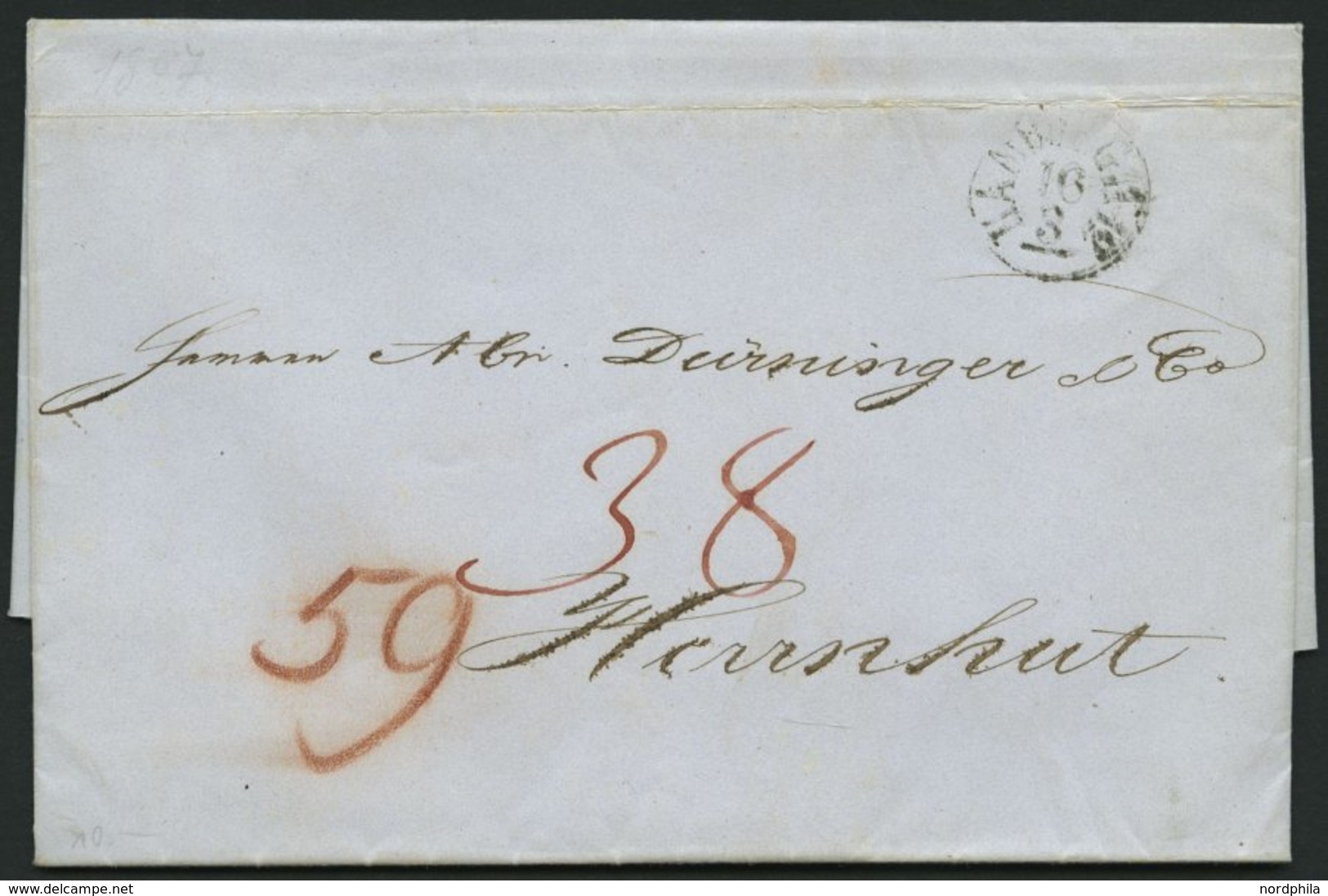 HAMBURG-VORPHILA 1847, HAMBURG, K1 Auf Brief Nach Herrenhut, Hohes Porto! (Tax-Vermerk 38 Und 59), Pracht - Prefilatelia