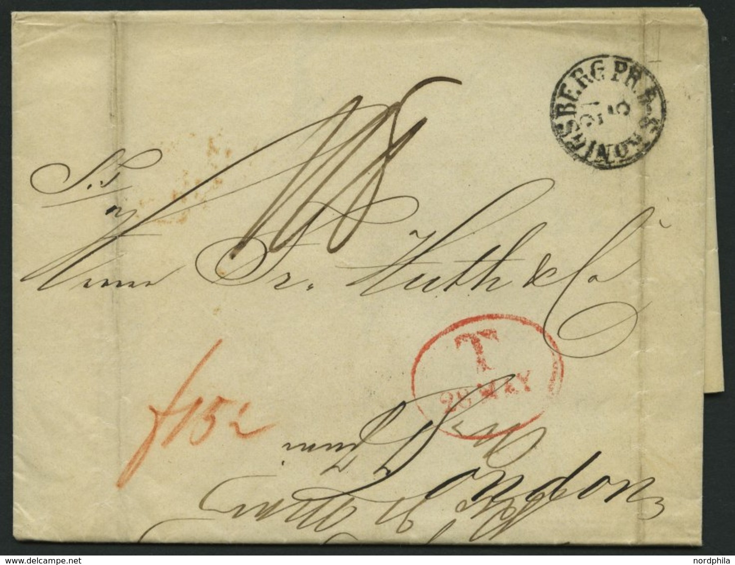 HAMBURG - GRENZÜBERGANGSSTEMPEL 1844, T 28 MAY, In Rot Auf Brief Von Königsberg Nach London, Feinst - Prephilately