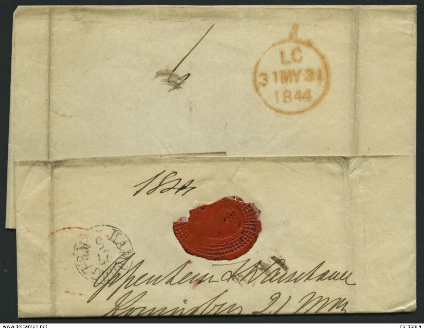 HAMBURG - GRENZÜBERGANGSSTEMPEL 1844, T 28 MAY, In Rot Auf Brief Von Königsberg Nach London, Feinst - Prephilately