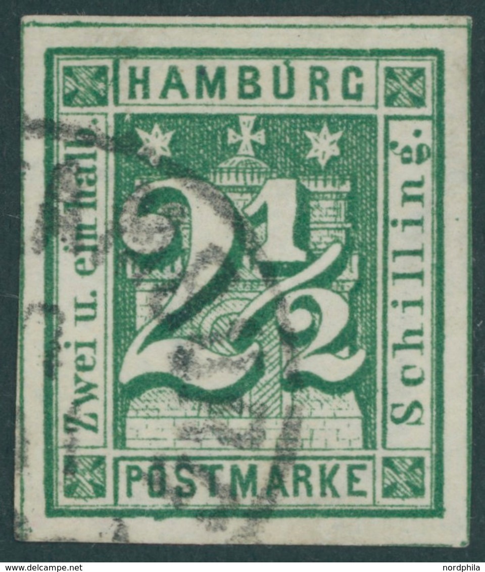 HAMBURG 9 O, 1864, 21/2 S. Blaugrün, Leichte Knitterspur Sonst Breitrandig Pracht, Fotobefund Lange, Mi. 180.- - Hamburg (Amburgo)