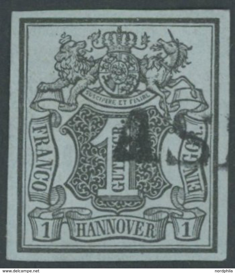 HANNOVER 1 O, 1850, 1 Gr. Schwarz Auf Hellgraublau, L1 AS(ENDORF), Pracht - Hanovre