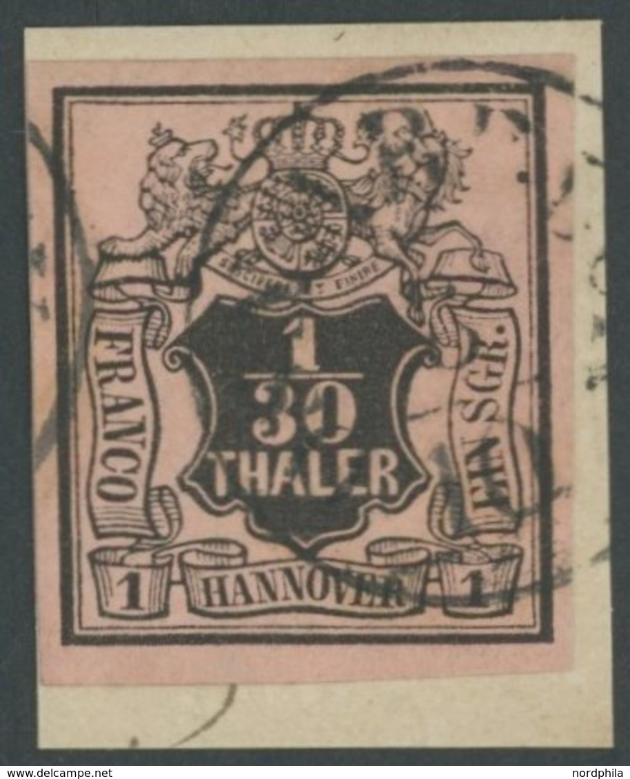 HANNOVER 3a BrfStk, 1851, 1/30 Th. Schwarz Auf Lachsfarben Mit Schwarzem Stempel, Prachtbriefstück, Mi. 100.- - Hanover