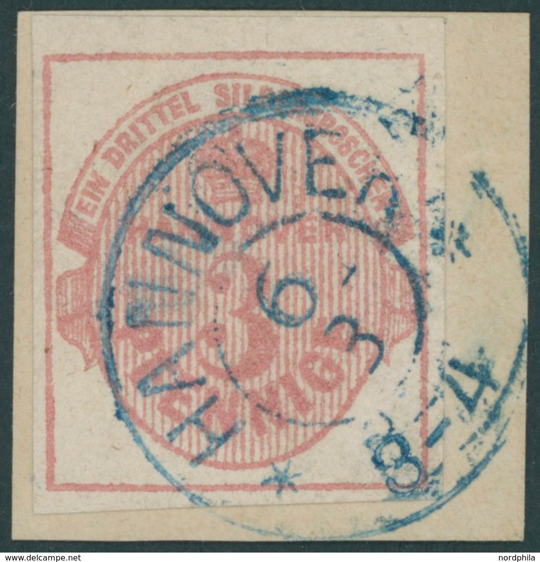 HANNOVER 13a BrfStk, 1859, 3 Pf. Rosa, Dunkle Nuance, Mit Blauem K2 HANNOVER, Kabinettbriefsück, Gepr. Berger, Mi. (110. - Hanover