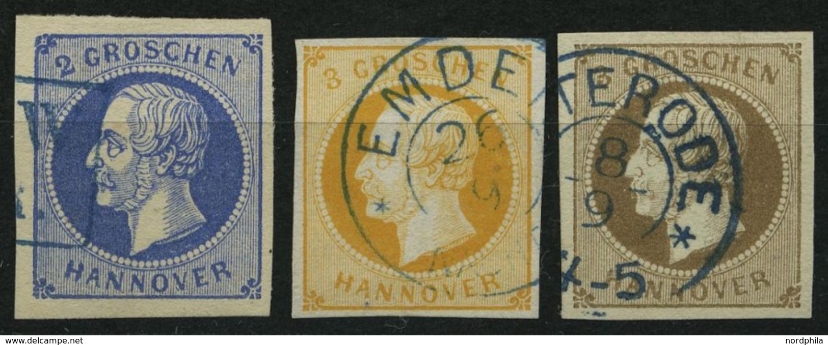 HANNOVER 15/6,19a O, 1859/61, 2 Gr. Blau, 3 Gr. Orange Und 3 Gr. Braun, 3 Prachtwerte, Mi. 205.- - Hanover