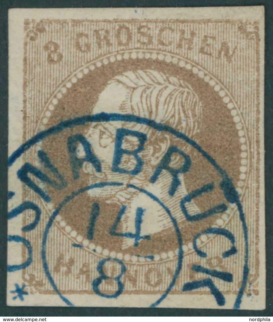 HANNOVER 19a O, 1861, 3 Gr. Braun Mit Idealem Blauen K2 OSNABRÜCK, Kabinett, Kurzbefund Berger, Mi. (70.-) - Hannover