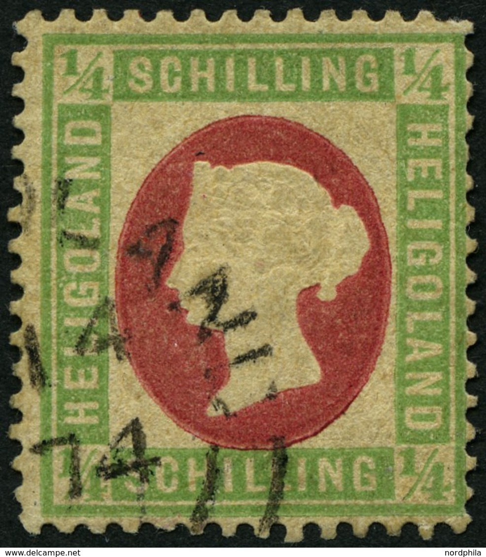 HELGOLAND 8F O, 1873, Fehldruck: 1/4 S. Grün/karmin, Rundstempel (25% Aufschlag!), Diverse Kleine Beanstandungen Sonst F - Heligoland