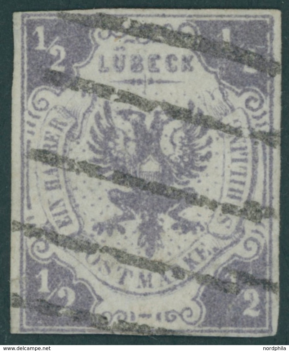 LÜBECK 1 O, 1859, 1/2 S. Dunkelviolettgrau, Unten Lupenrandig Sonst Vollrandiges Farbfrisches Prachtstück, Gepr. U.a. Pf - Lubeck