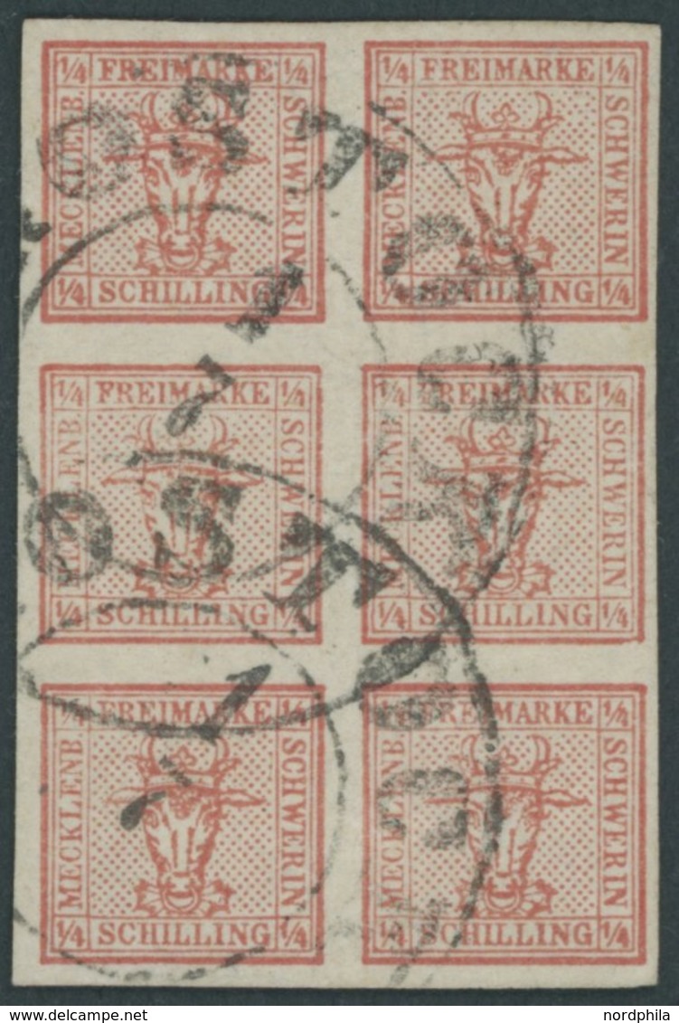 MECKLENBURG SCHWERIN 1 O, 1856, 6/4 S. Rot, R2 ROSTOCK, Pracht - Mecklenburg-Schwerin