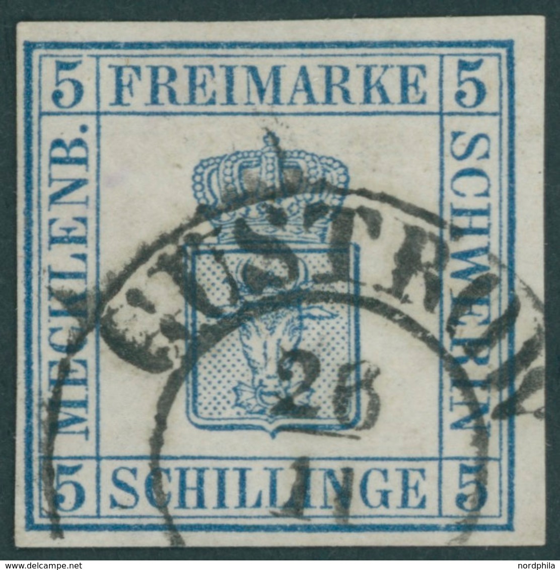 MECKLENBURG SCHWERIN 3 O, 1856, 5 S. Blau, K2 GÜSTROW, Pracht, Fotoattest Pfenninger, Mi. 400.- - Mecklenbourg-Schwerin