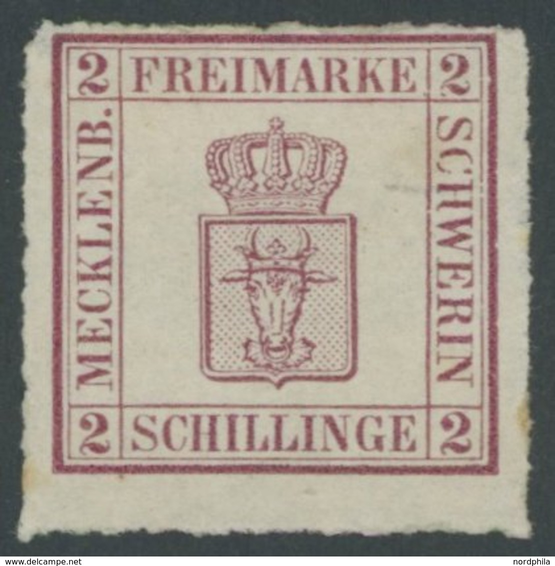 MECKLENBURG SCHWERIN 6a *, 1866, 2 S. Dunkelmagenta, Gummireste, Feinst (helle Stelle), Mi. 300.- - Mecklenburg-Schwerin