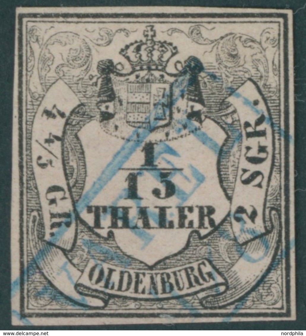 OLDENBURG 3I O, 1852, 1/15 Th. Schwarz Auf Mattbräunlichrot, Type I, Blauer R2 VAREL, Pracht, Gepr. Brettl, Mi. 100.- - Oldenbourg