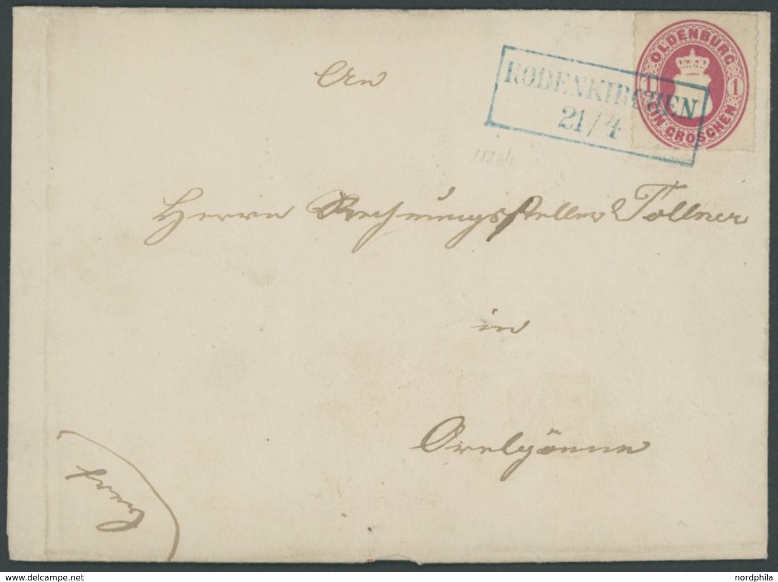 OLDENBURG 17A BRIEF, 1862, 1 Gr. Karmin, Blauer R2 RODENKIRCHEN, Prachtbrief Nach Ovelgönne - Oldenbourg