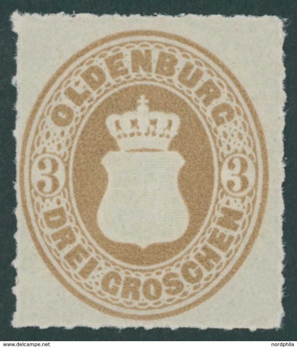 OLDENBURG 19B **, 1867, 3 Kr. Ockerbraun, Postfrisch, Pracht, Mi. 120.- - Oldenburg