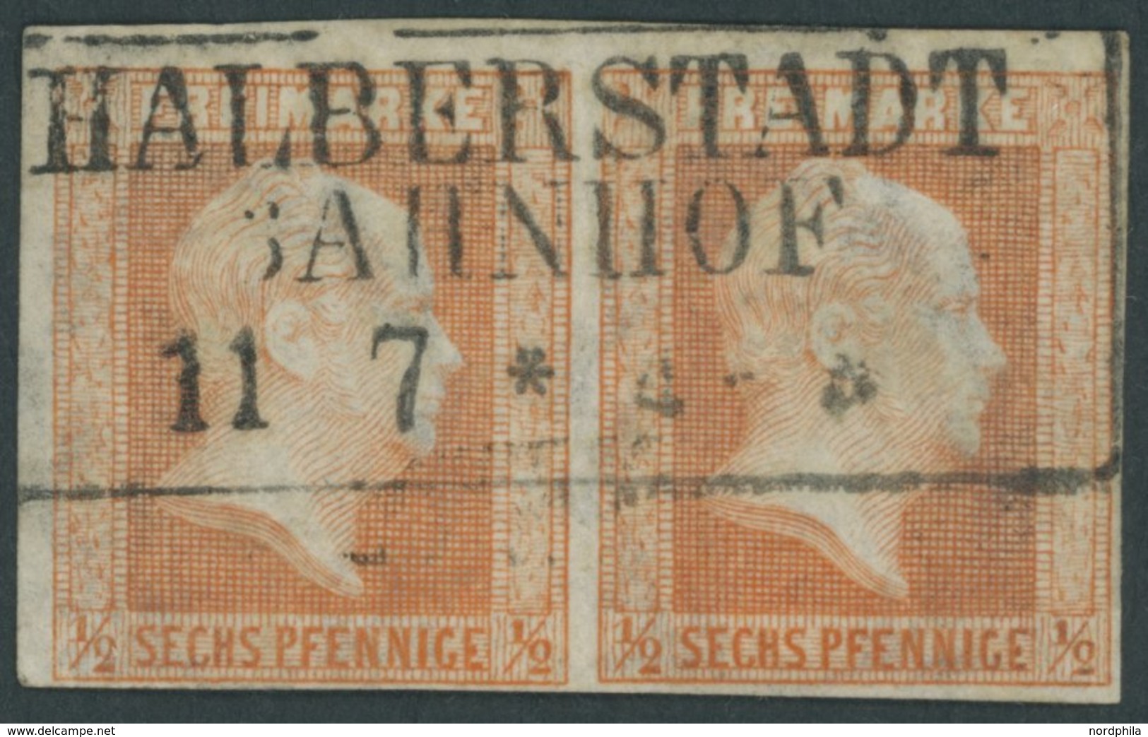 PREUSSEN 1 Paar O, 1851, 1/2 Sgr. Rotorange Im Waagerechten Paar, R3 HALBERSTADT BAHNHOF, Pracht - Sonstige & Ohne Zuordnung