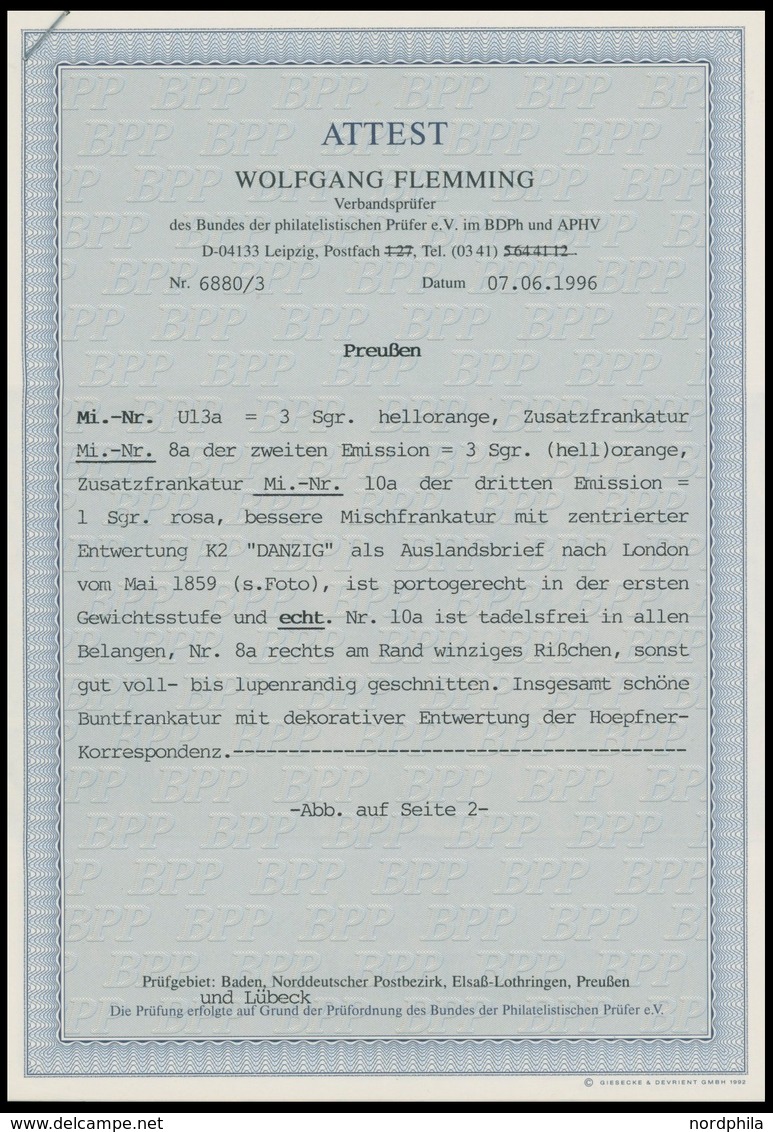 PREUSSEN 8a,10a,U 13a BRIEF, Mischfrankatur: 2. Und 3. Ausgabe Auf Ganzsachenumschlag 3 Sgr. Hellorange, Jeder Wert Mit  - Altri & Non Classificati