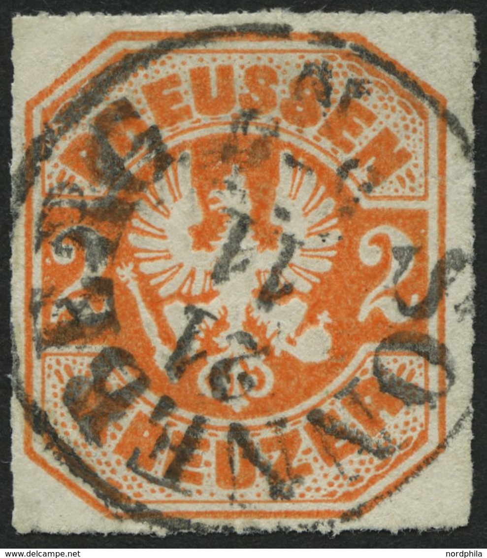 PREUSSEN 23 O, 1867, 2 Kr. Orange, Zentrischer TuT-Stempel SONNEBERG, Pracht, Gepr. Pfenninger, Mi. (120.-) - Altri & Non Classificati