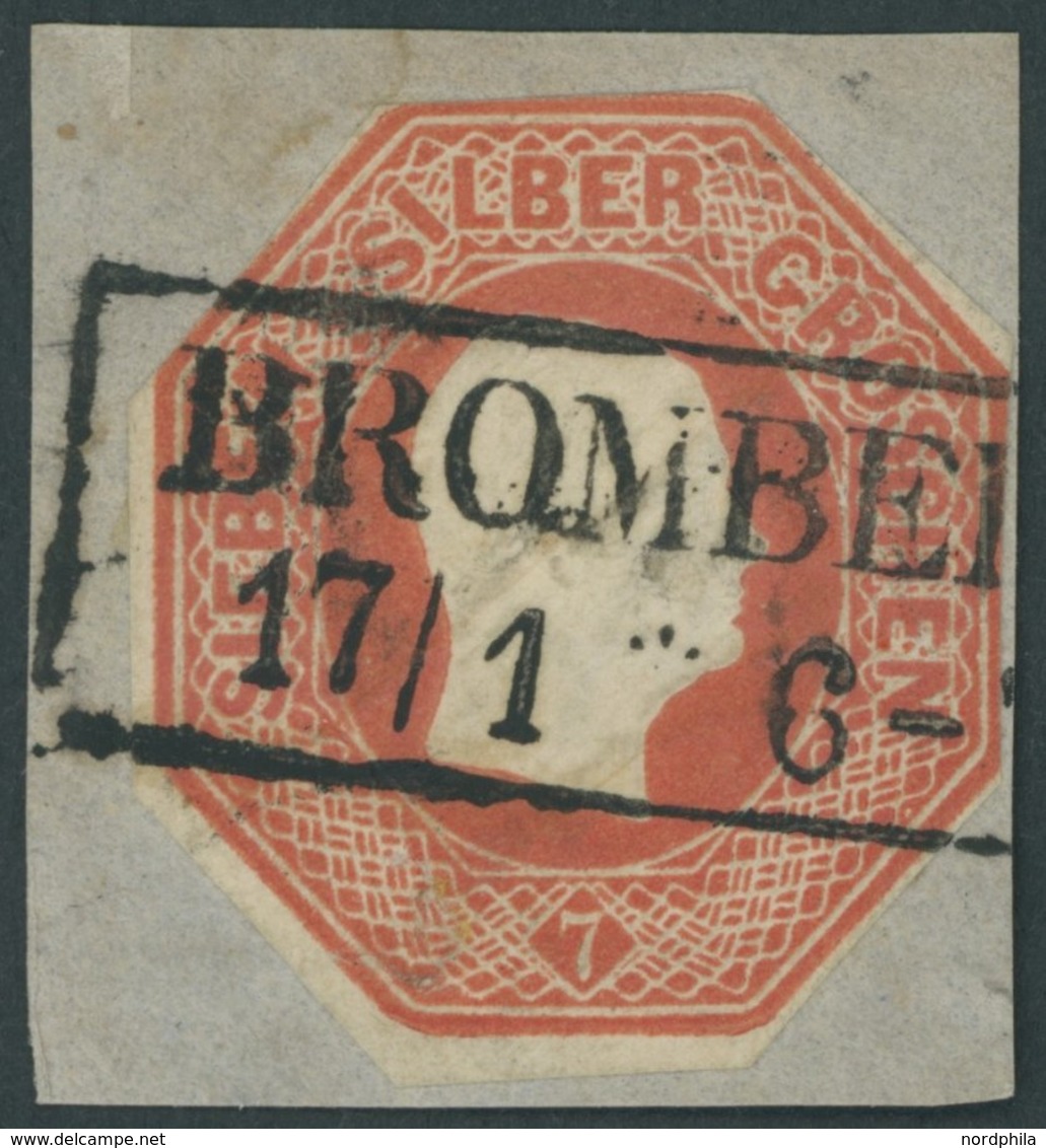 PREUSSEN GAA 7 BrfStk, 1851, 7 Sgr. Orangerot, Achteckig Geschnitten Auf Briefstück Mit R2 BROMBERG, Pracht - Autres & Non Classés