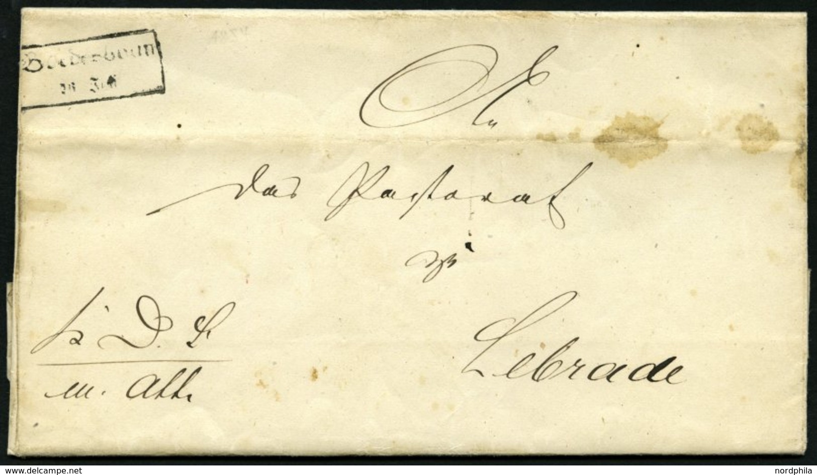 SCHLESWIG-HOLSTEIN BORDESHOLM, R2 Auf Brief (1854) Nach Lebrade, Feinst (etwas Fleckig) - Prefilatelia
