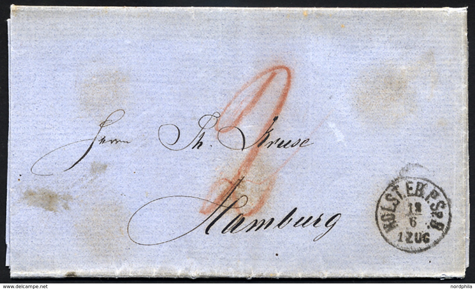SCHLESWIG-HOLSTEIN HOLST.EB.P.S.P.B. 1. Zug, K1 Auf Brief (1866) Von Kiel Nach Altona, Pracht - Prephilately