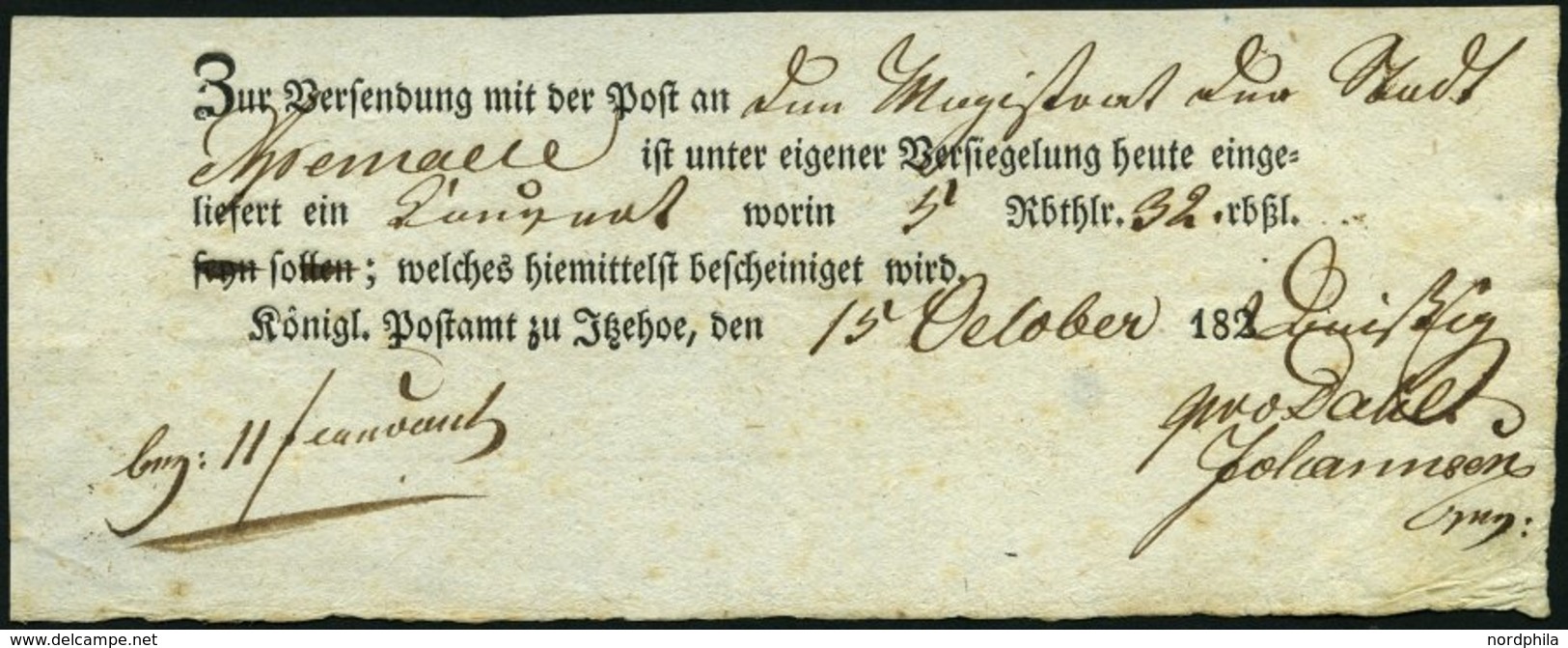 SCHLESWIG-HOLSTEIN 1830, Postschein Mit Ortsdruck Itzehoe, Pracht - Préphilatélie