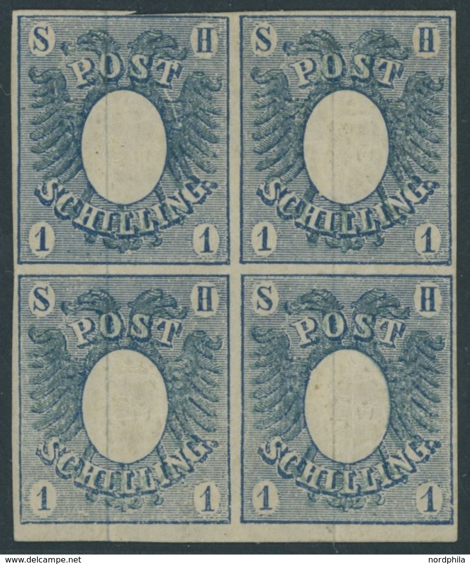 SCHLESWIG-HOLSTEIN 1a VB *, 1850, 1 S. Blau Im Viererblock Mit Vollem Originalgummi Vom Unterrand, Die Linke Obere Marke - Schleswig-Holstein