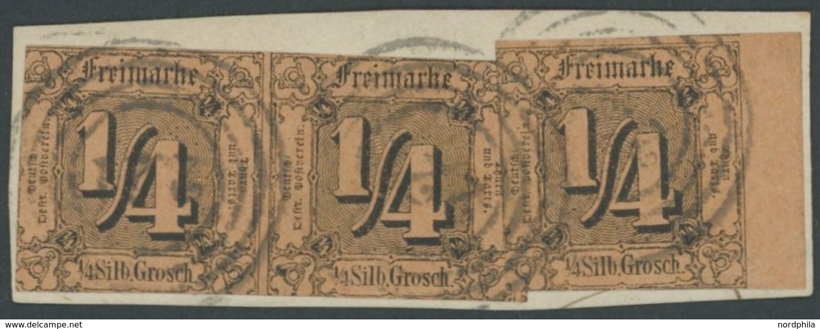 THURN Und TAXIS 1 BrfStk, 1854, 1/4 Sgr. Schwarz Auf Dunkelorange Im Waagerechten Paar Und Einzelmarke Mit Rechtem Rand  - Otros & Sin Clasificación