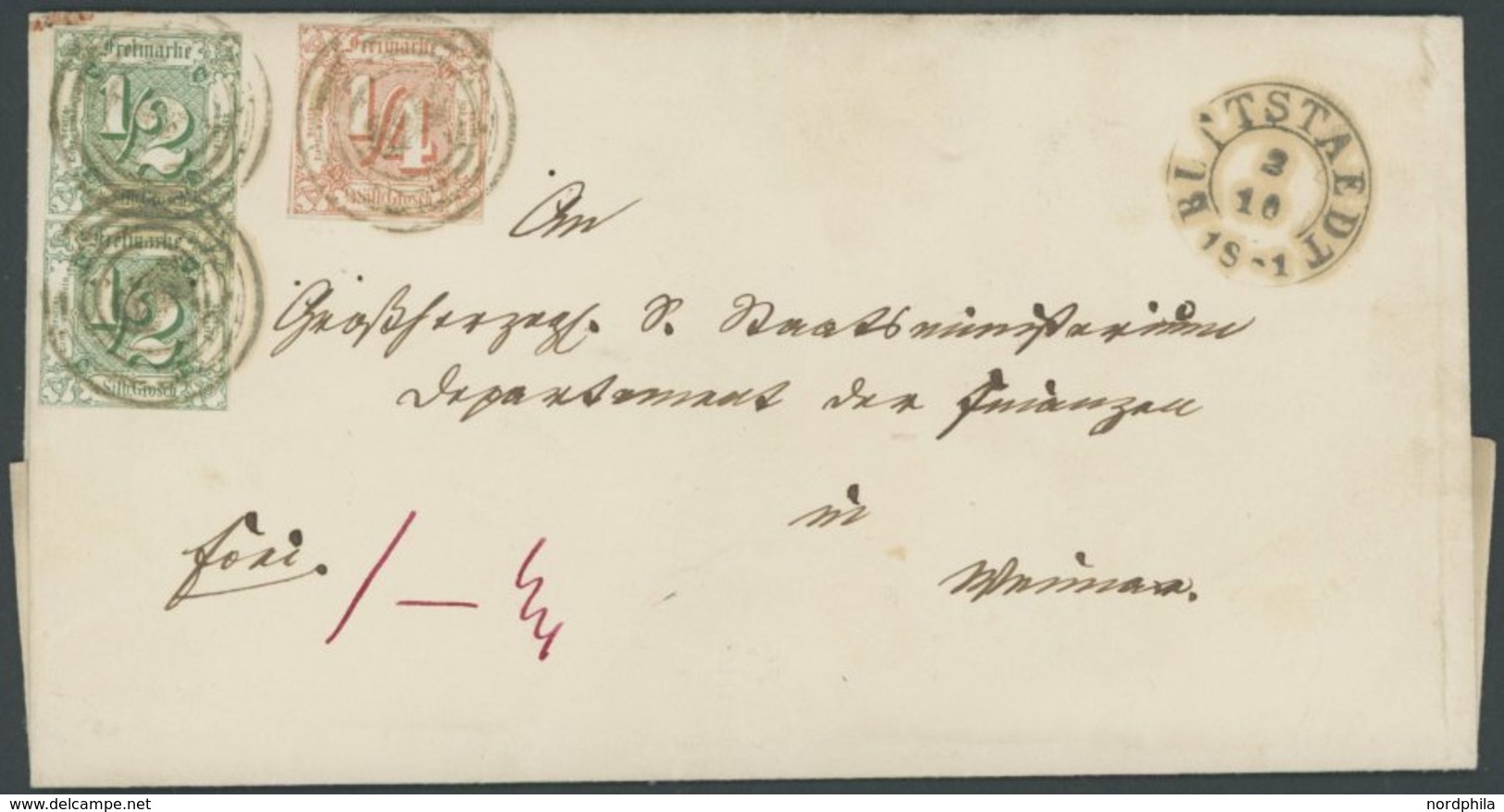 THURN Und TAXIS 13,14 Paar BRIEF, 1861, 1/2 Sgr. Grün Im Senkrechten Paar Und 1/4 Sgr. Rötlichorange Auf Prachtbrief Von - Otros & Sin Clasificación