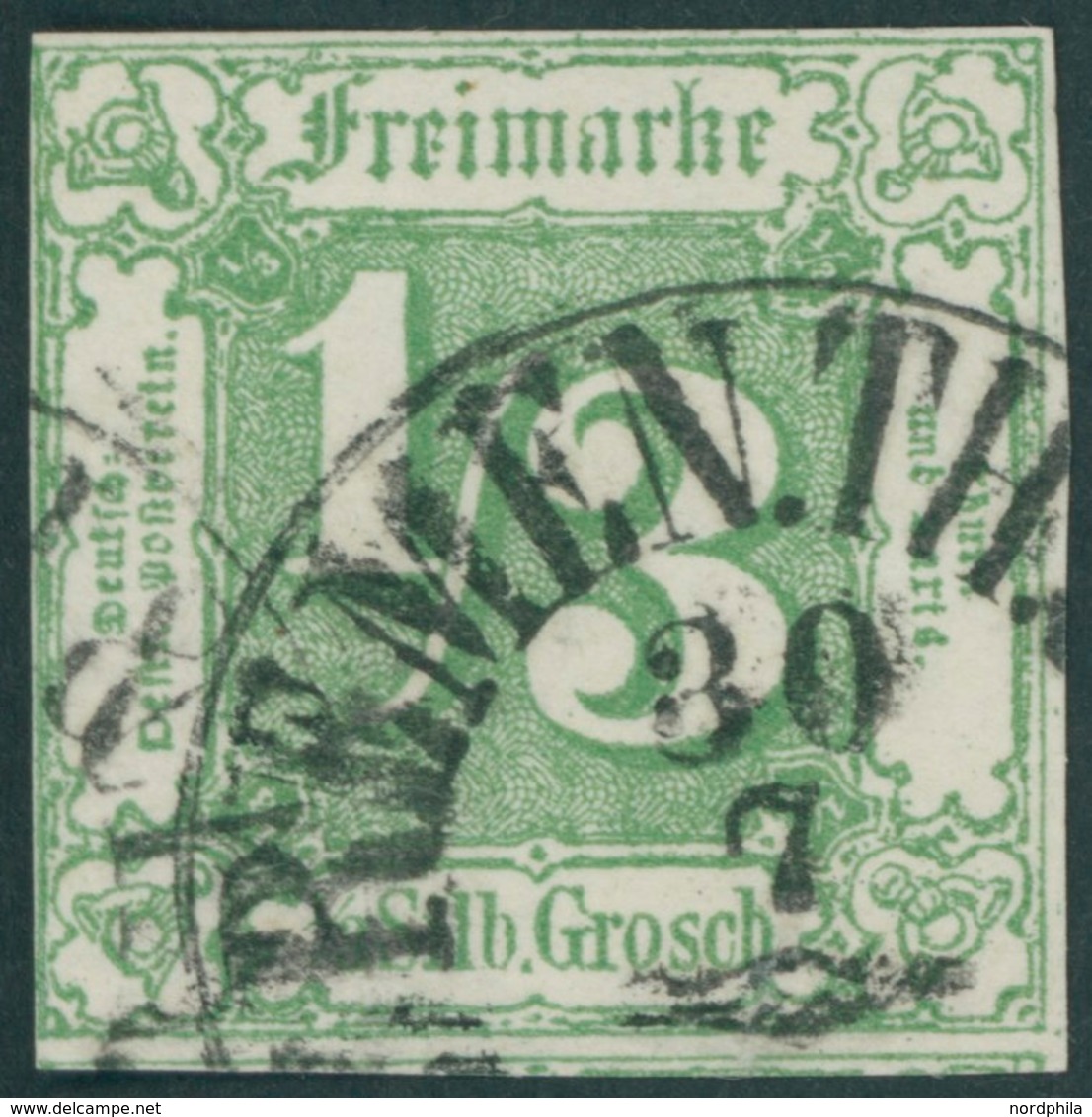 THURN Und TAXIS 27 O, 1862, 1/3 Sgr. Grün, K1 BREMEN TuT, Voll-breitrandig, Pracht, Signiert H.K. - Altri & Non Classificati