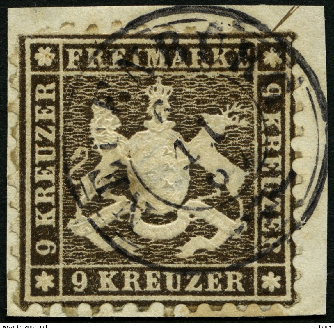 WÜRTTEMBERG 28d BrfStk, 1863, 9 Kr. Schwarzbraun, K3 NEUENBURG, üblich Gezähnt, Prachtbriefstück, Signiert, Mi. 220.- - Otros & Sin Clasificación
