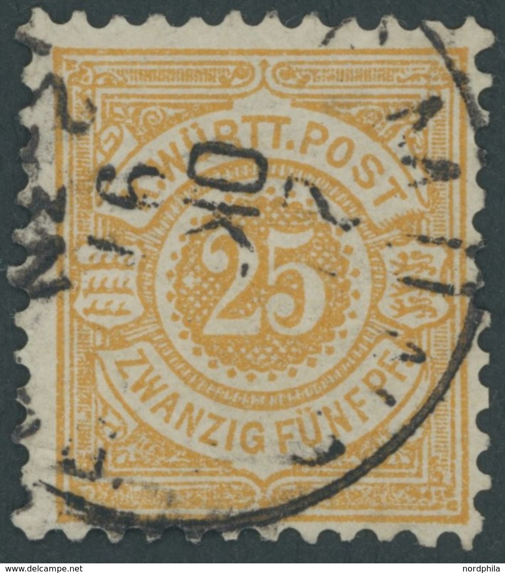 WÜRTTEMBERG 57b O, 1890, 25 Pf. Hellgelborange, Pracht, Kurzbefund Klinkhammer, Mi. 200.- - Other & Unclassified