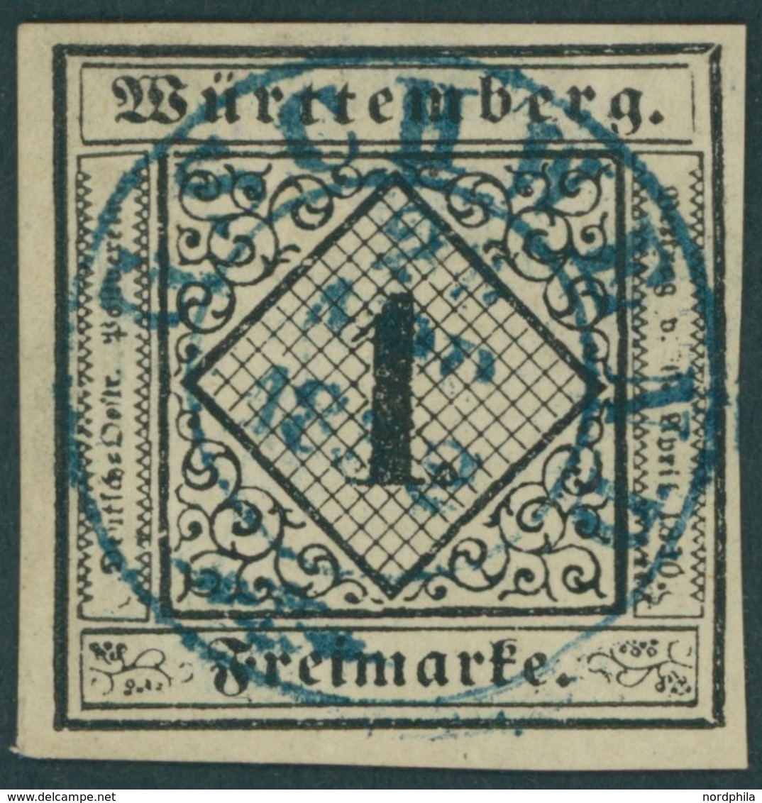 WÜRTTEMBERG 1b O, GSCHWEND, Blauer K2 Ideal Auf 1 Kr. Schwarz Auf Sämisch, Kleine Helle Stelle, Pracht - Otros & Sin Clasificación