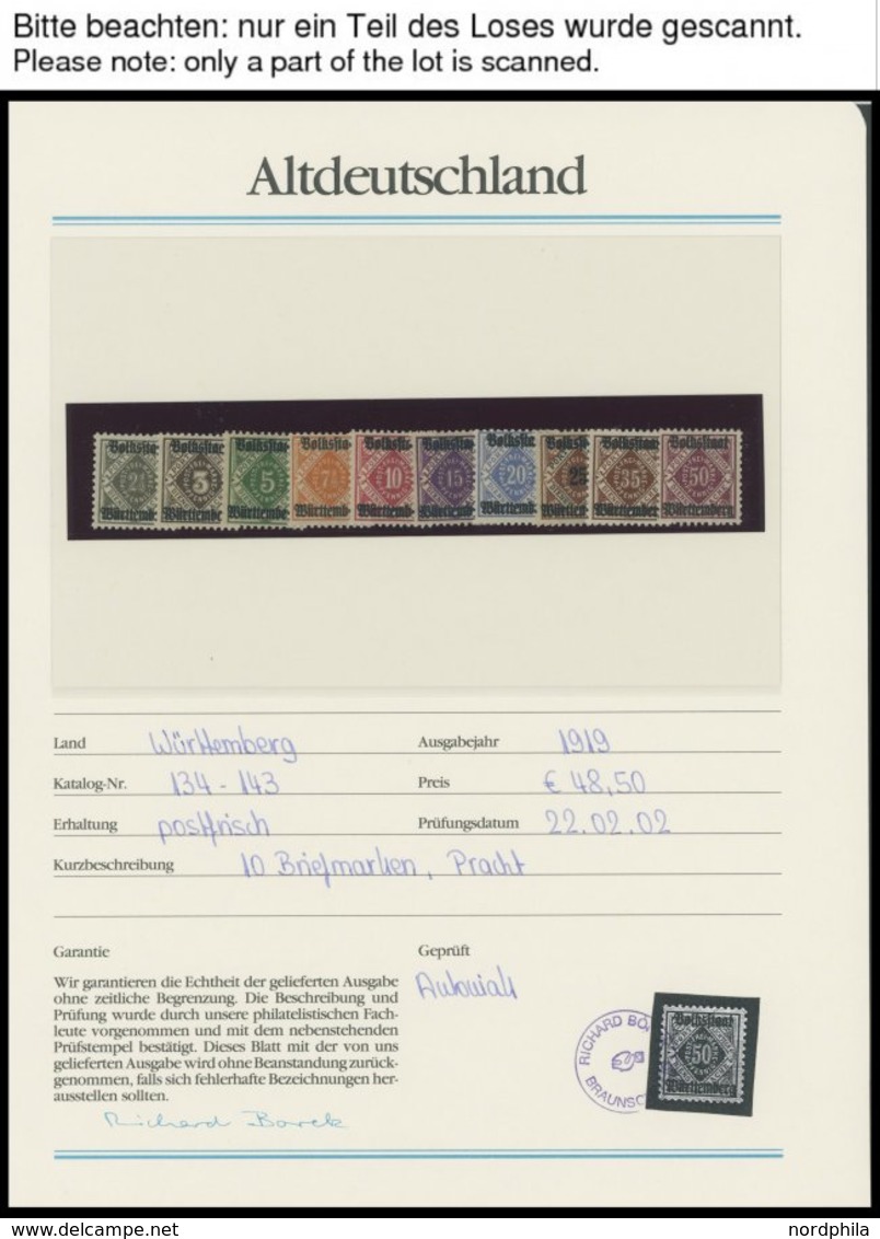 WÜRTTEMBERG **, 1916-20, 8 Verschiedene Postfrische Komplette Sätze Aus Mi.Nr. 123-281, Postfrisch, Pracht, Mi. 293.- - Other & Unclassified