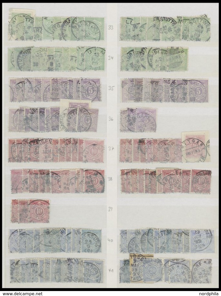 WÜRTTEMBERG Aus 44-62 O,BrfStk , 1875-1900, Dublettenpartie Neue Währung Von Ca. 500 Werten, Fundgrube! - Other & Unclassified