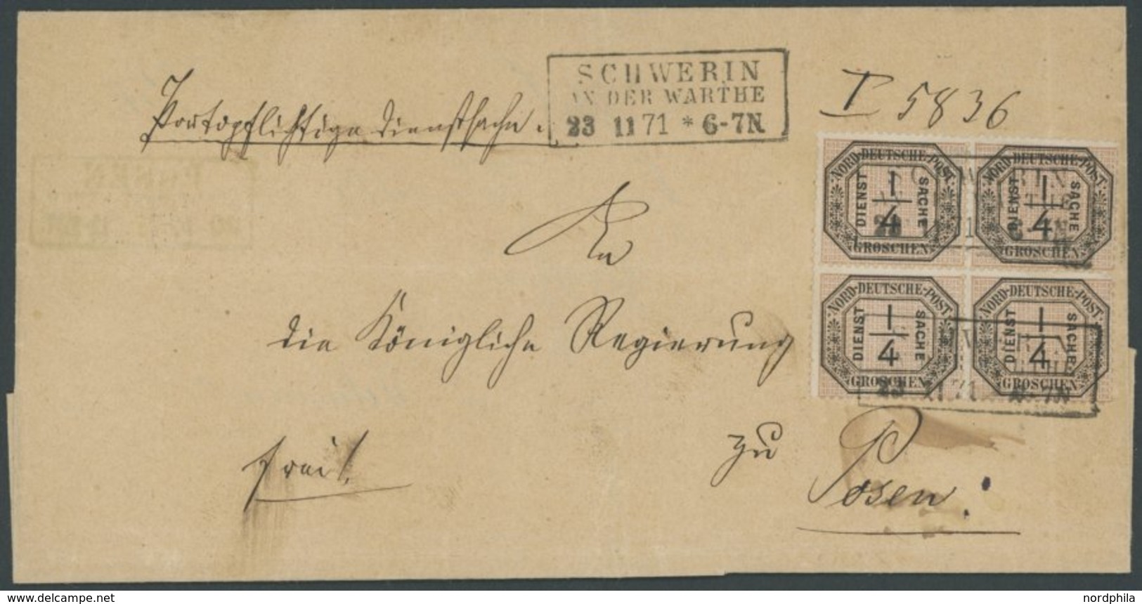 NDP D 1 VB BRIEF, 1871, 1/4 Gr. Schwarz/mattorangerot Im Viererblock Als Seltene Mehrfachfrankatur Mit R3 SCHWERIN AN DE - Other & Unclassified