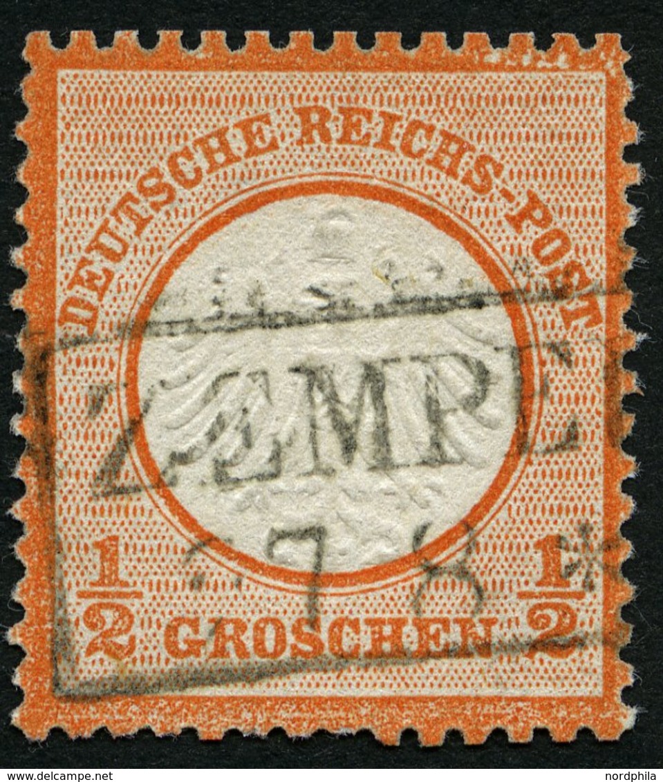 Dt. Reich 3X O, 1872, 1/2 Gr. Ziegelrot Mit Plattenfehler Helle Punkte Im Rahmen Oben Rechts, R2 ZEMPEL(BURG), üblich Ge - Used Stamps