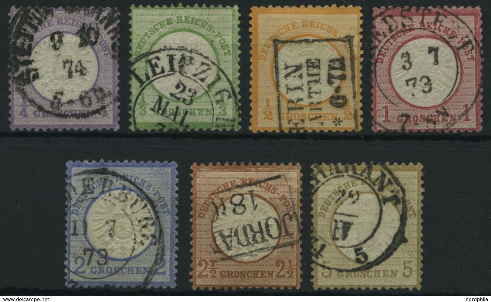 Dt. Reich 16-22 O, 1872, 1/4 - 5 Gr. Große Brustschilde, 7 Prachtwerte, Mi. 319.- - Used Stamps