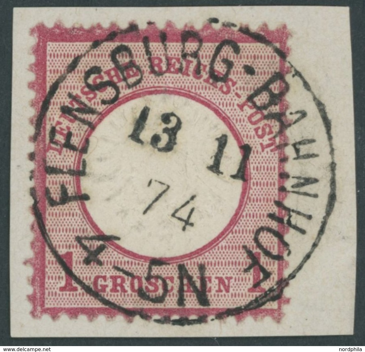 Dt. Reich 19 BrfStk, 1872, 1 Gr. Rotkarmin Mit Nicht Katalogisiertem Prägefehler, NDP-Stempel FLENSBURG-BAHNHOF, Kabinet - Oblitérés