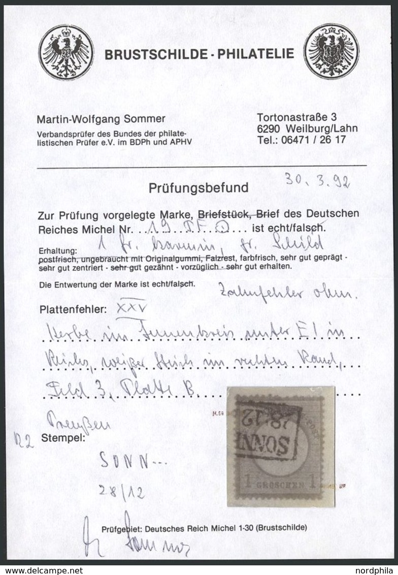 Dt. Reich 19XXV O, 1872, 1 Gr. Rotkarmin Mit Plattenfehler Kerbe Im Innenkreis Unter EI In Reichs, Weißer Strich Im Rech - Used Stamps