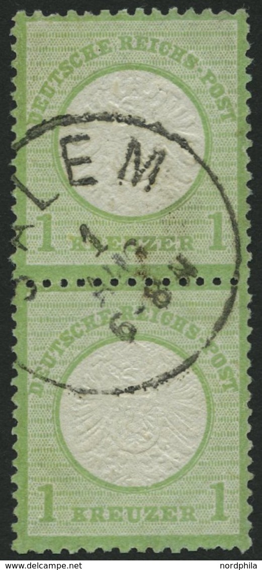 Dt. Reich 23a Paar O, 18972, 1 Kr. Gelblichgrün Im Senkrechten Paar, K1 SALEM, Normale Zähnung, Pracht, Gepr. Brugger - Used Stamps
