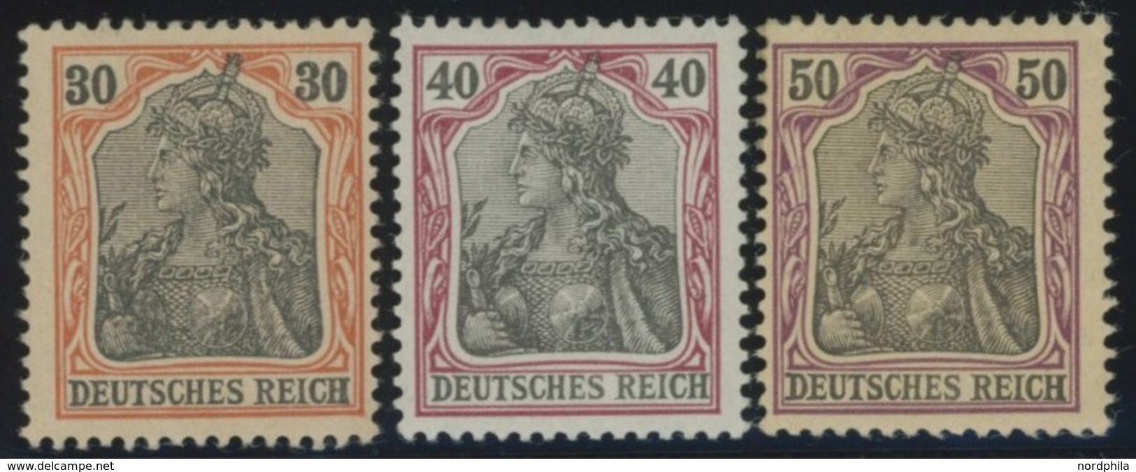 Dt. Reich 74-76 *, 1902, 30 - 50 Pf. Germania, Ohne Wz., Falzreste, 3 Werte Feinst, Mi. 290.- - Other & Unclassified