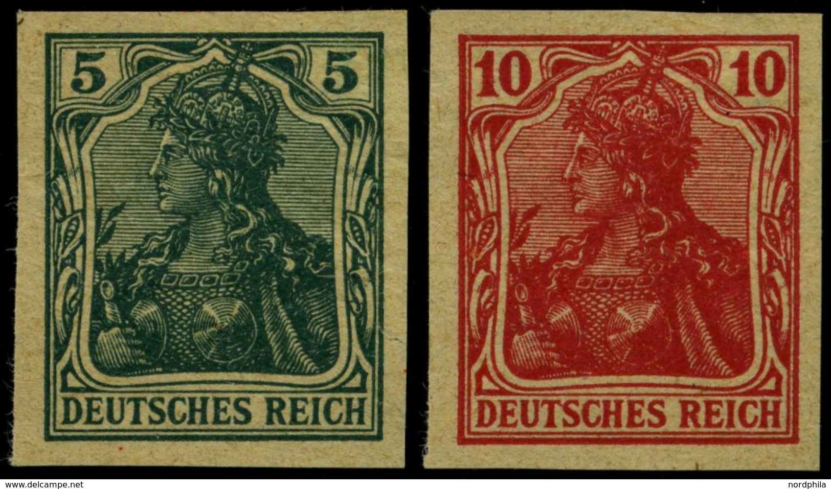 Dt. Reich 85/6IIV (*), 1915, 5 Und 10 Pf. Ungezähnt, Versuchsdrucke Auf Gelblichem Papier, Pracht, Fotobefund Jäschke-L. - Otros & Sin Clasificación