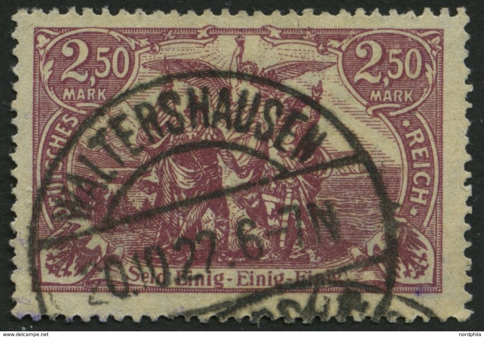 Dt. Reich 115d O, 1920, 2.50 M. Dunkelpurpur (helle Nuance), Normale Zähnung, Pracht, Gepr. Schulze, Mi. 250.- - Used Stamps