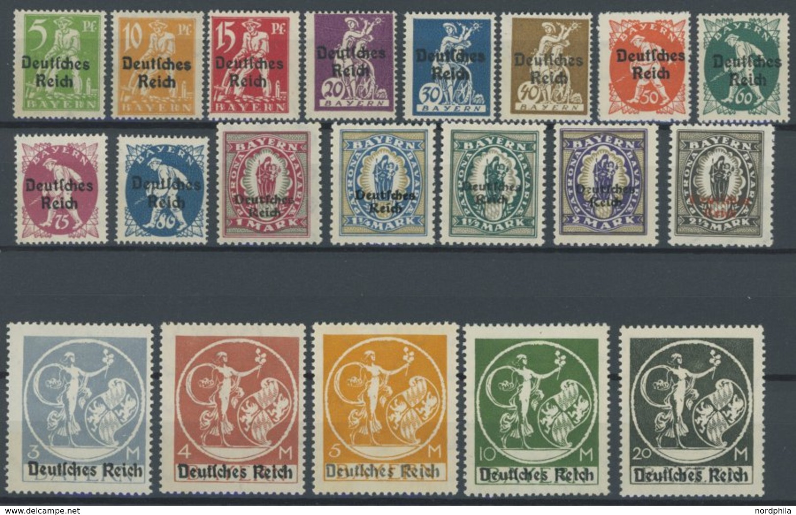 Dt. Reich 119-38I **, 1920/1, Abschiedsserie, Postfrischer Prachtsatz, Mi. 130.- - Gebraucht