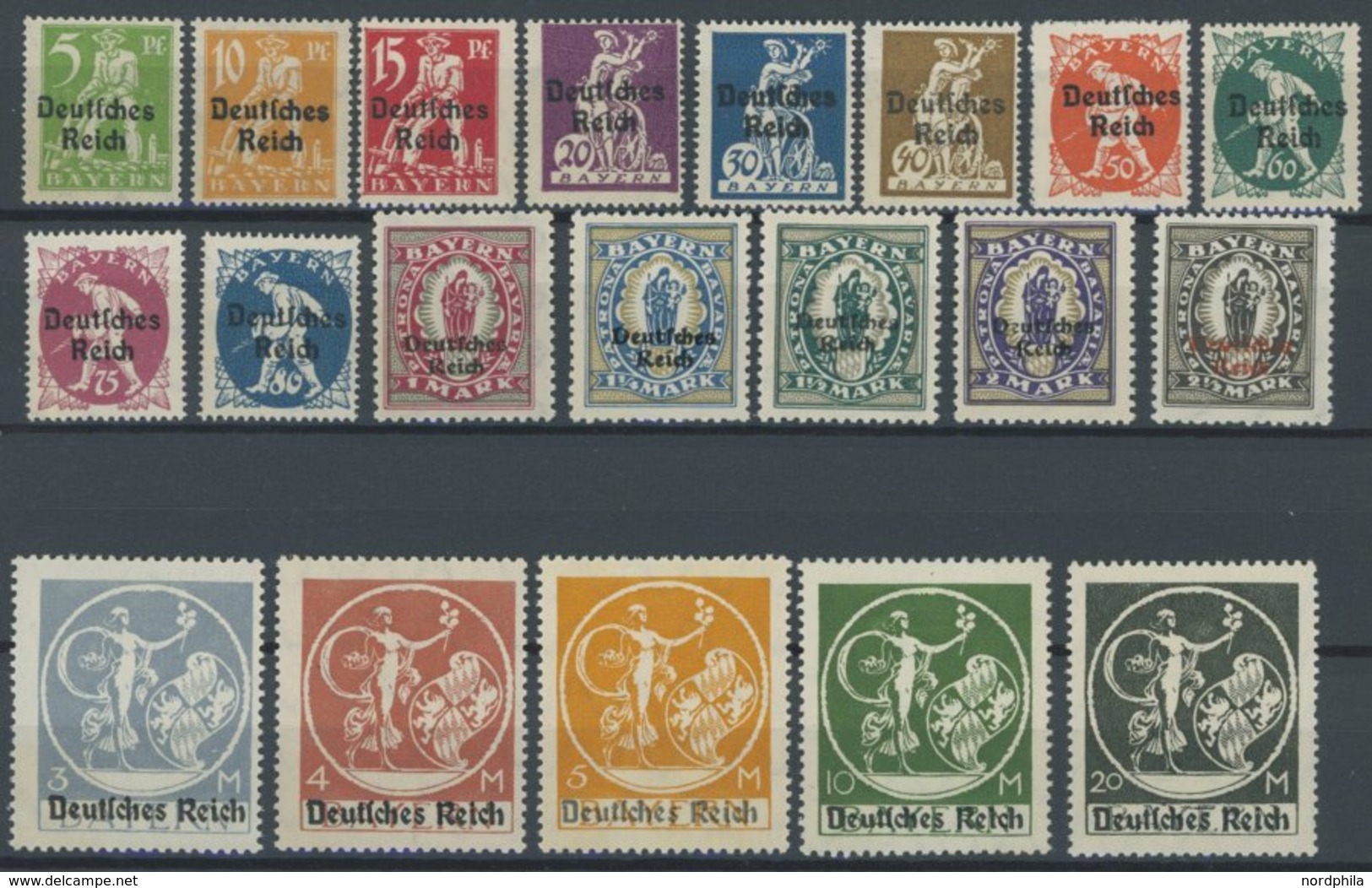 Dt. Reich 119-38I **, 1920/1, Abschiedsserie, Postfrischer Prachtsatz, Mi. 130.- - Usados