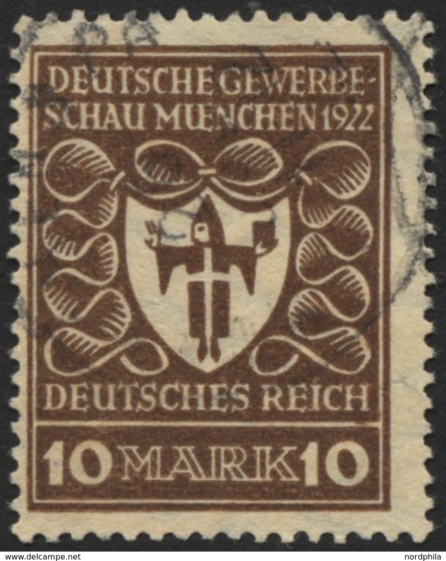 Dt. Reich 203b O, 1922, 10 M. Lilabraun Gewerbeschau, üblich Gezähnt Pracht, Gepr. Peschl, Mi. 120.- - Usados