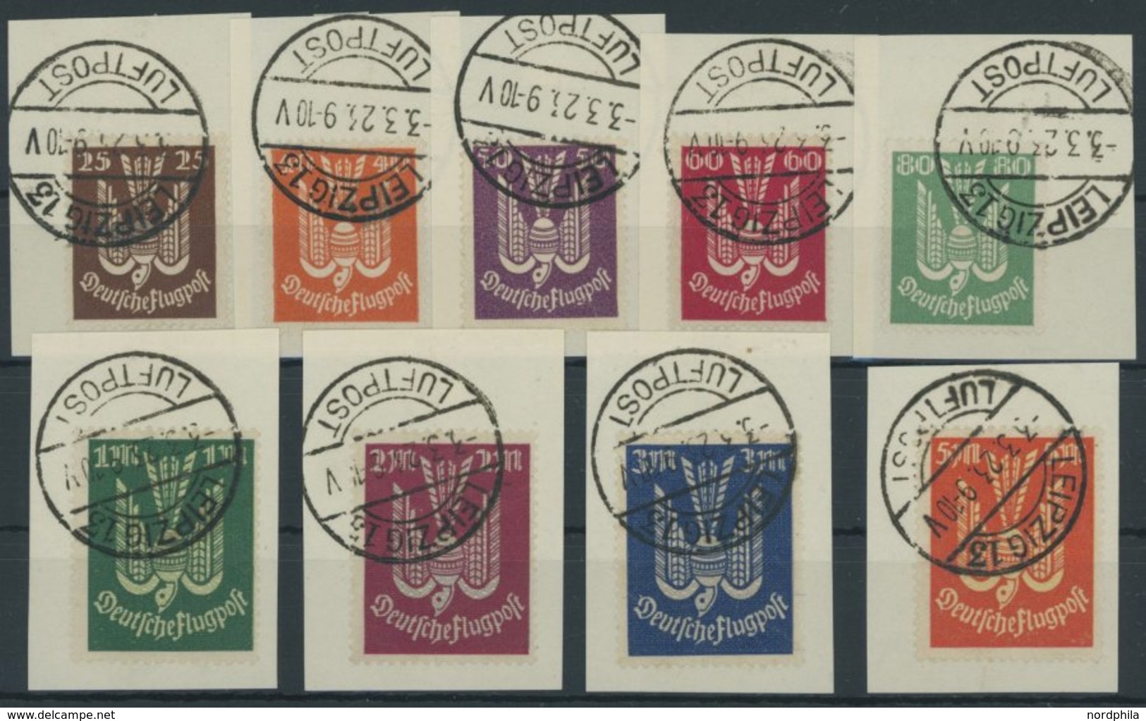 Dt. Reich 210-18 BrfStk, 1922, Holztaube Auf Briefstücken Mit Stempeln LEIPZIG 13 LUFTPOST, Prachtsatz, Gepr. Infla, Mi. - Used Stamps