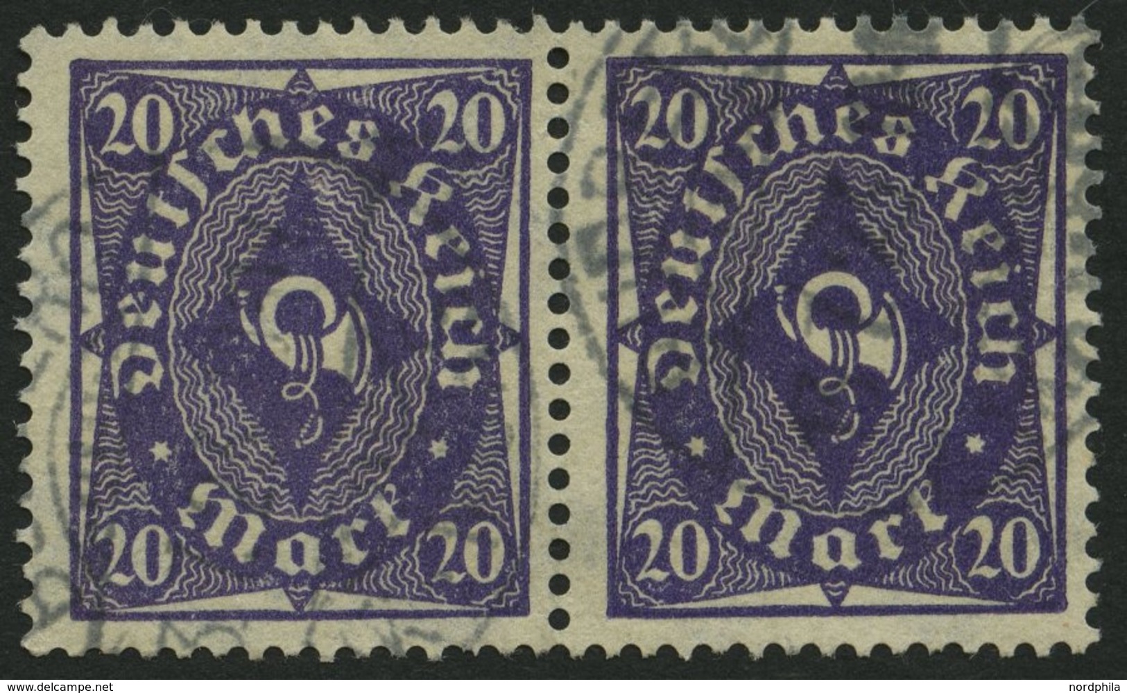 Dt. Reich 230W/230W O, 1923, 20 M. Schwärzlichgrauviolett Im Waagerechten Paar, Walzendruck, Pracht, Gepr. Infla, Mi. 13 - Used Stamps