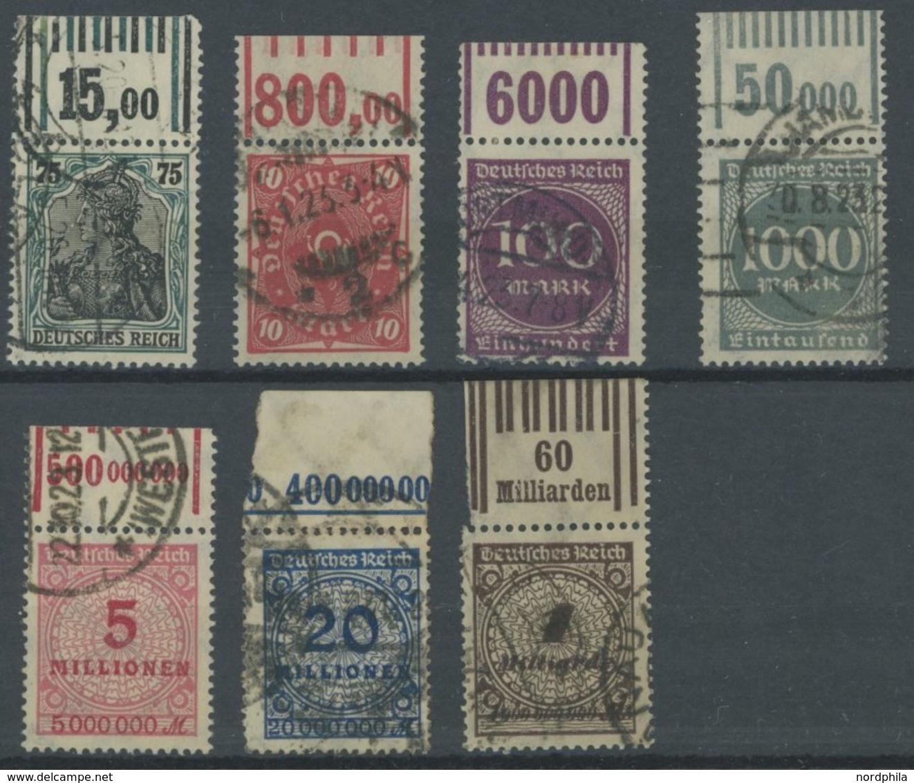 Dt. Reich OR O , 7 Verschiedene Oberrrand-Werte, Walzendruck, Alle Geprüft Infla, Feinst/Pracht, Mi. 204.- - Used Stamps
