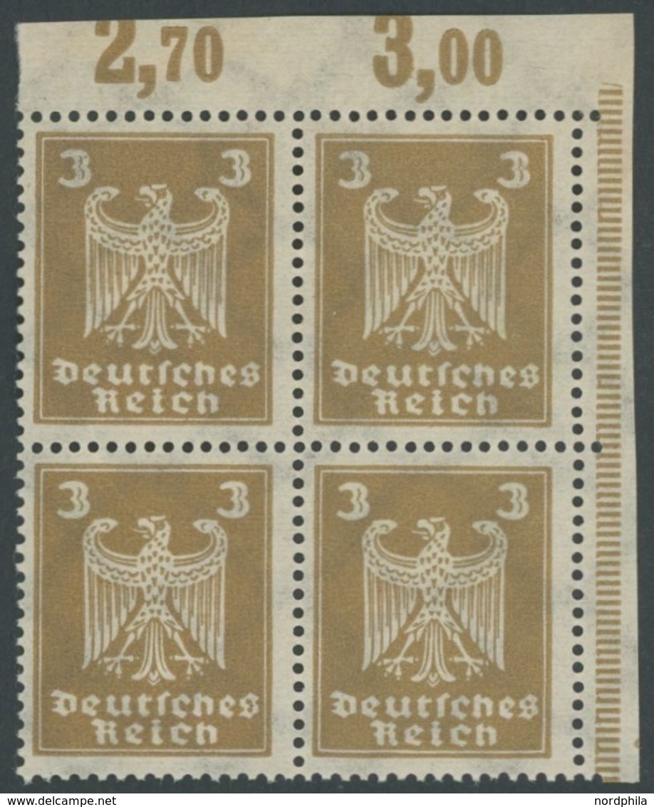 Dt. Reich 355Y VB **, 1924, 3 Pf. Reichsadler, Wz. Liegend, Im Viererblock, Pracht, Mi. (1600.-) - Gebraucht